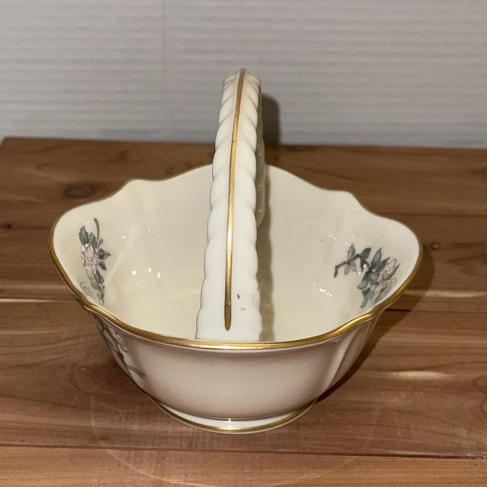 Vintage Lenox serenade basket hand decorated 24k gold bird floral porcelain